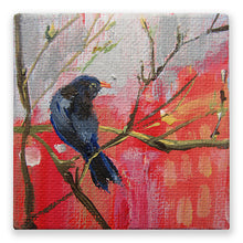 Load image into Gallery viewer, blackbird miniature painting 5x5cm LG on white #paintlikeabirdsings

