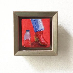 Strawberry-Juice-And-Red-Boots-LG-painting-miniature-people-5x5-cm-no.985-in-frame-1